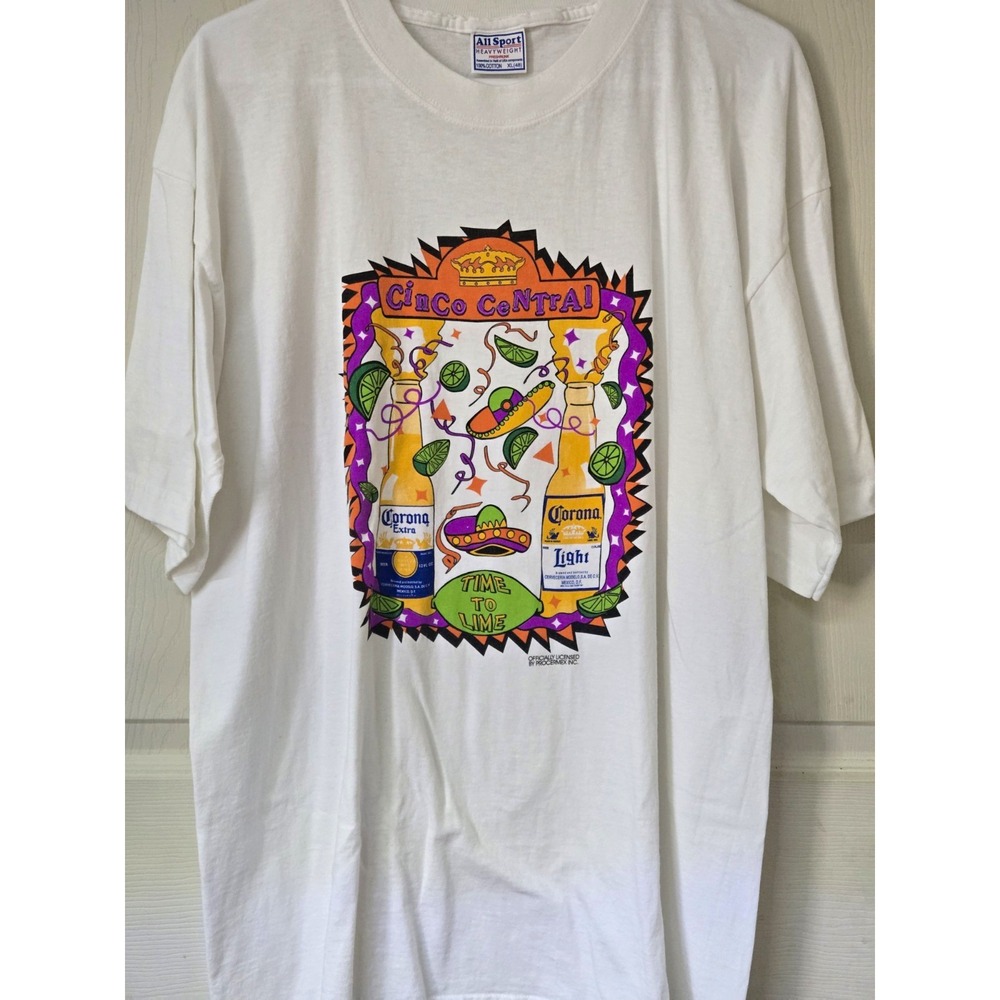 Vintage 90s Corona Extra Cinco Central T Shirt XL All Sport Heavyweight 23x30